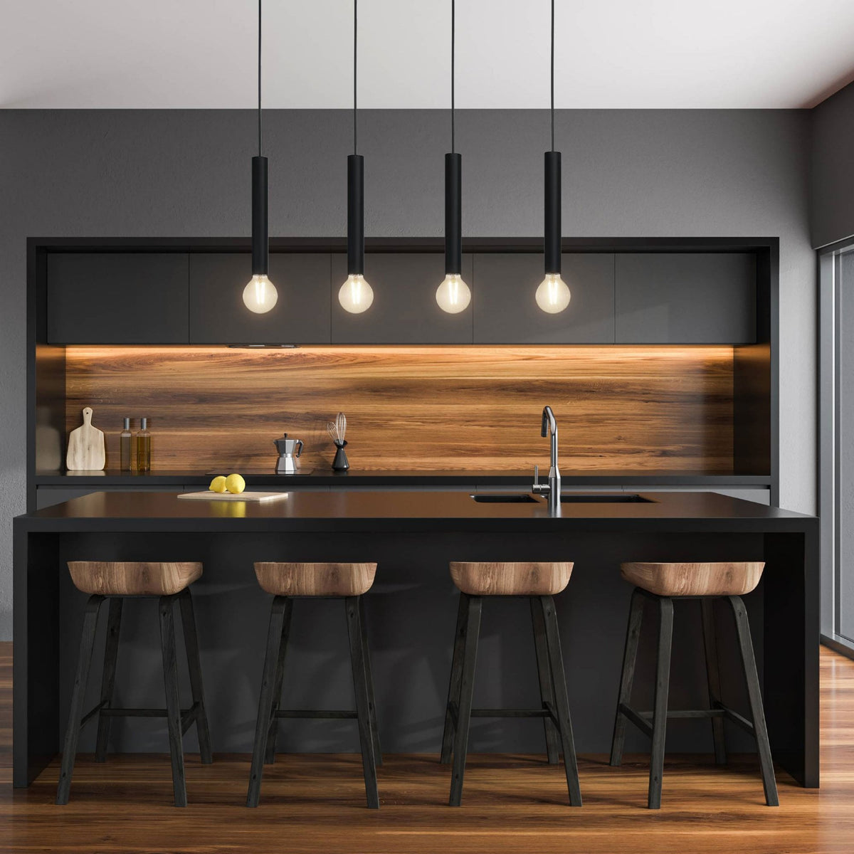 Cortenova Four Drop Bar Pendant in Black
