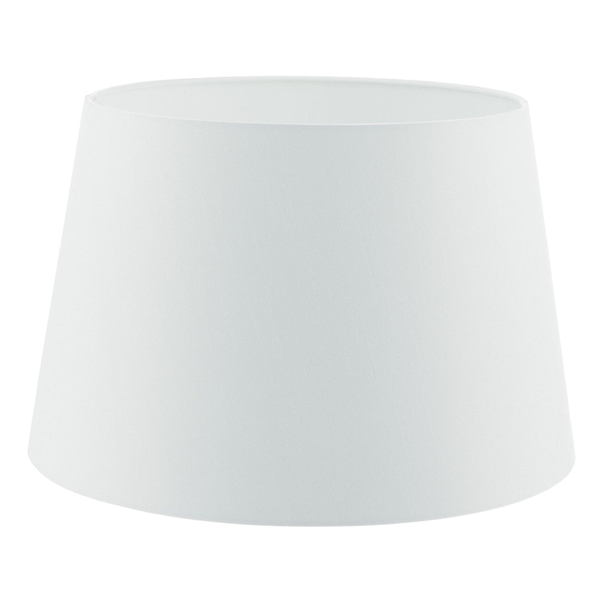 White tapered drum lampshade with a subtle fabric texture, wider at the bottom than the top.