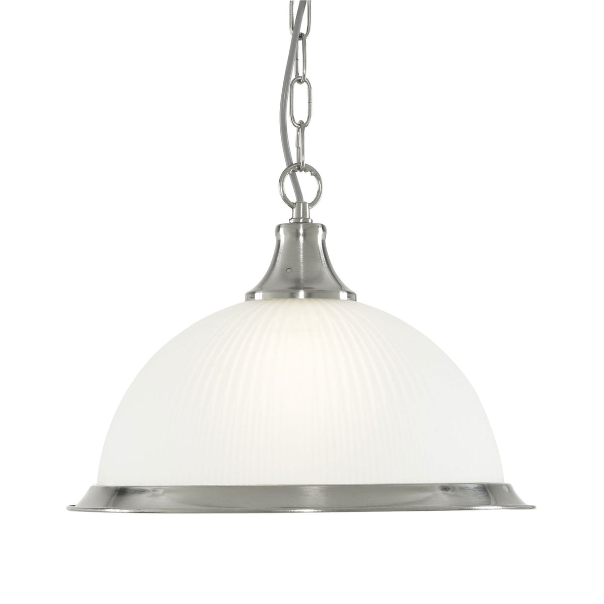American Diner Satin Silver Pendant with Acid Ribbed Glass Shade