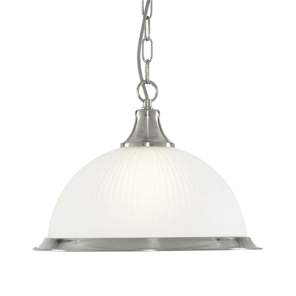 American Diner Satin Silver Pendant with Acid Ribbed Glass Shade