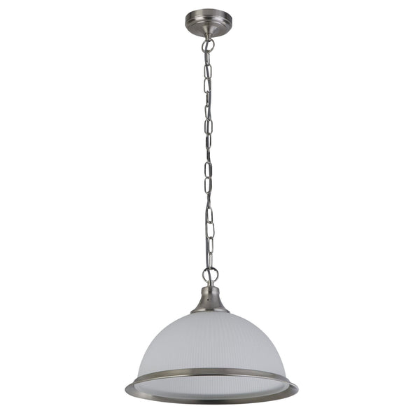 American Diner Satin Silver Pendant with Acid Ribbed Glass Shade