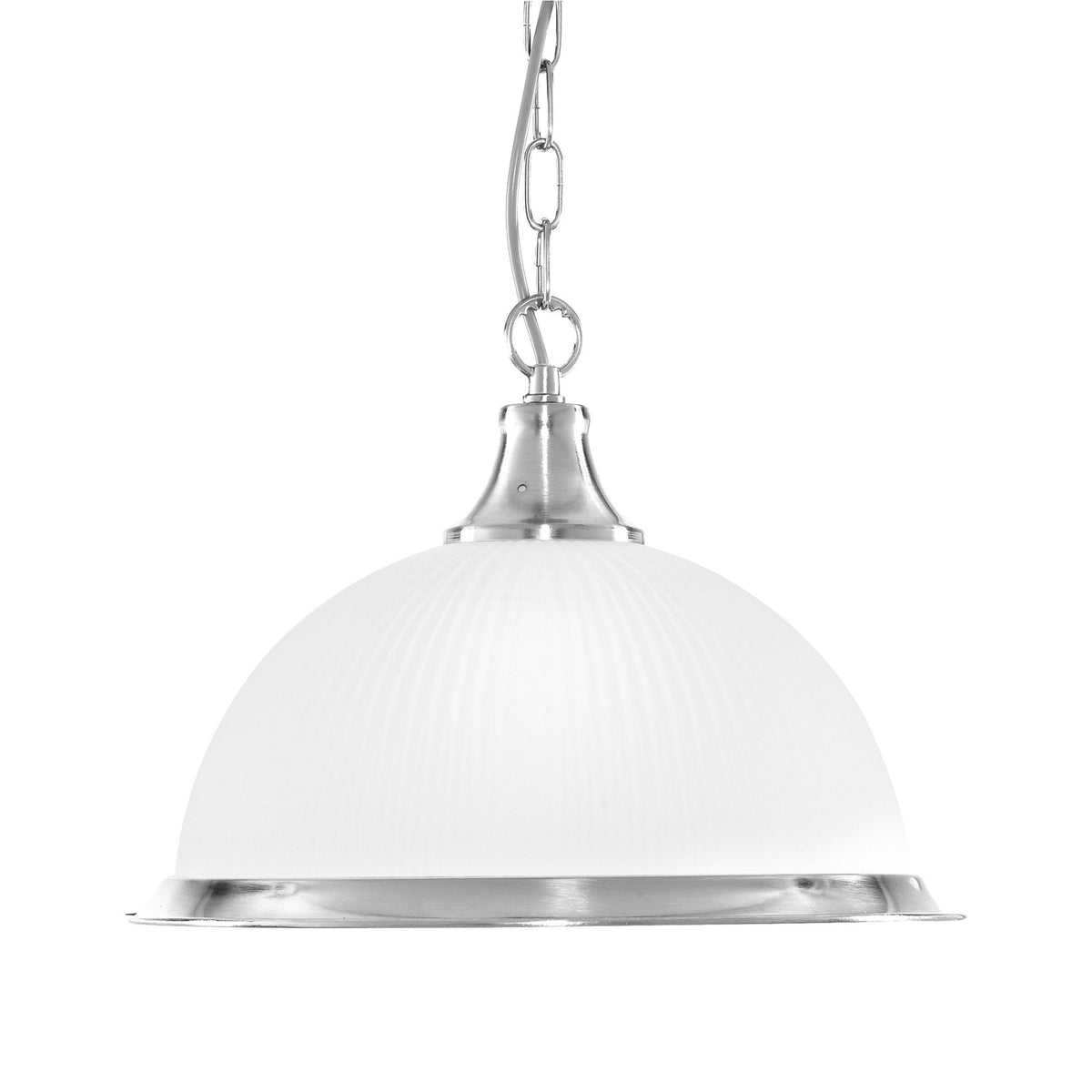 American Diner Satin Silver Pendant with Acid Ribbed Glass Shade