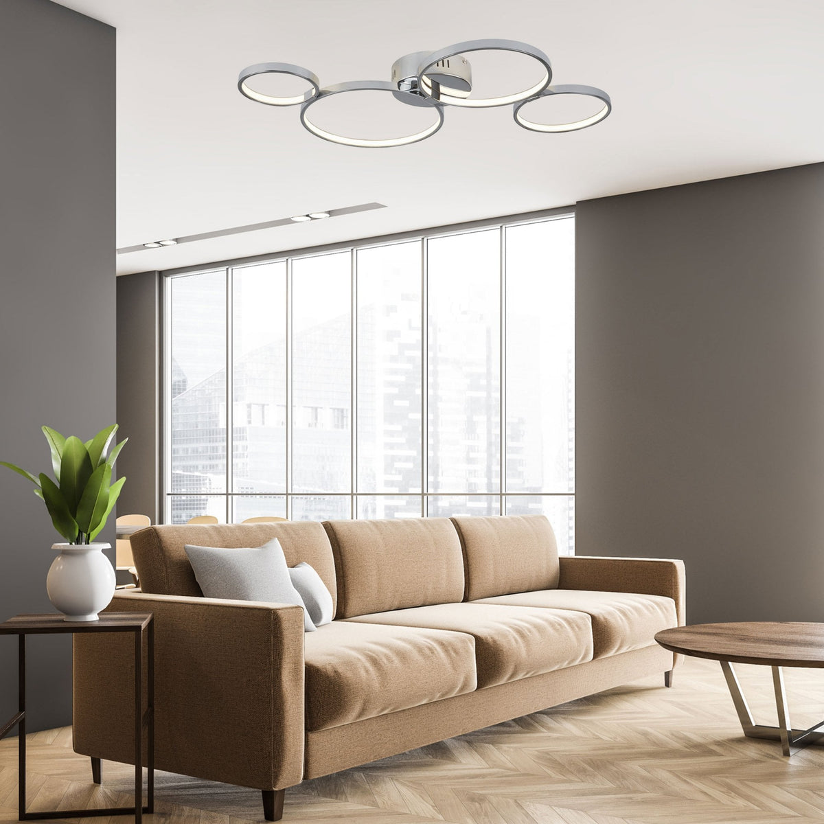 Solexa Four Ring LED Chrome Flush Ceiling Light