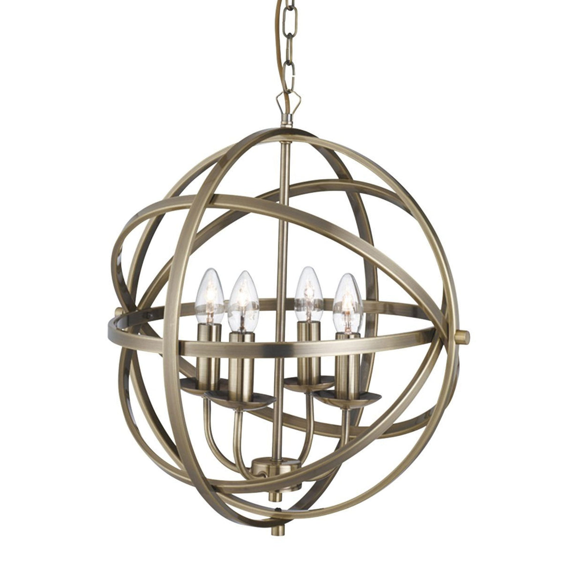Orbit Antique Brass 4 Light Cage Pendant