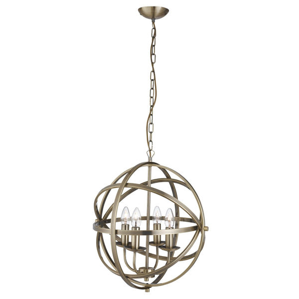 Orbit Antique Brass 4 Light Cage Pendant