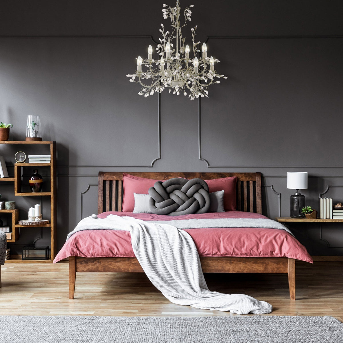 Almandite Eight Light Chandelier With Crystal Dressing In Cream Gold