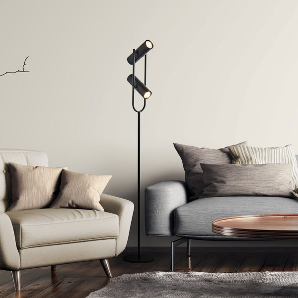 Telescope Twin Cylinder Shade Floor Lamp in Black