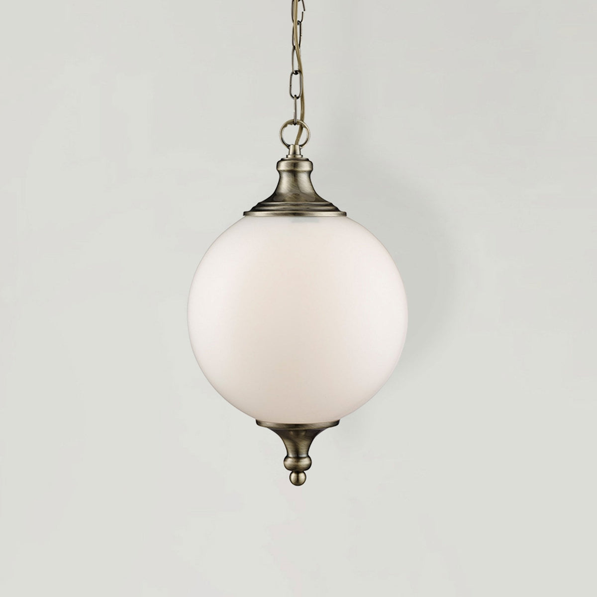 Atom Antique Brass Pendant With Opal Glass Sphere