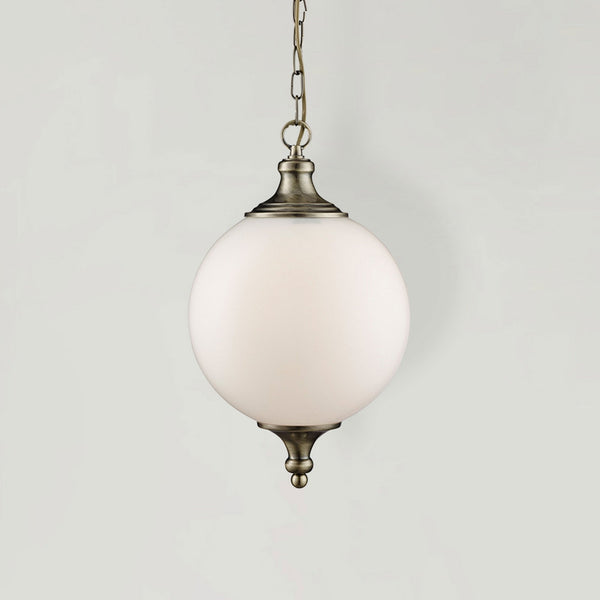 Atom Antique Brass Pendant With Opal Glass Sphere
