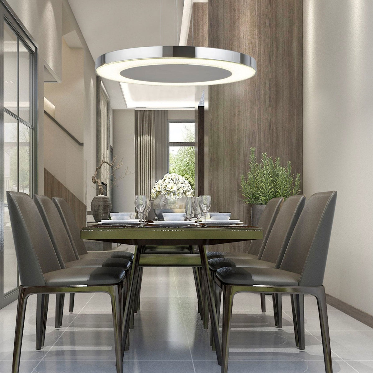 Lexi LED 50cm Chrome Disc Ceiling Pendant Light
