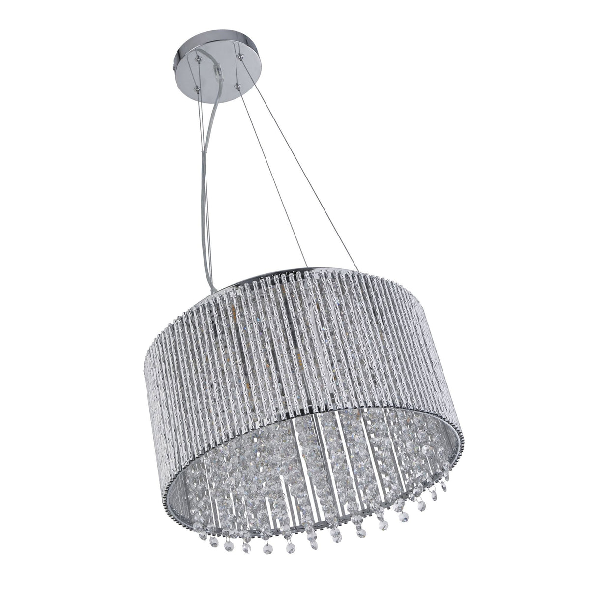 Beatrix 8 Chrome Light Drum Pendant With Crystal Buttons