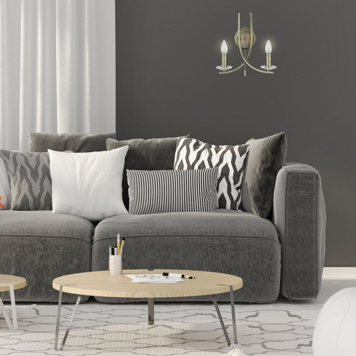 Ascona Twin Wall Bracket In Antique Brass With Clear Glass Sconces