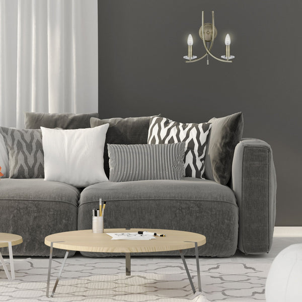 Ascona Twin Wall Bracket In Antique Brass With Clear Glass Sconces