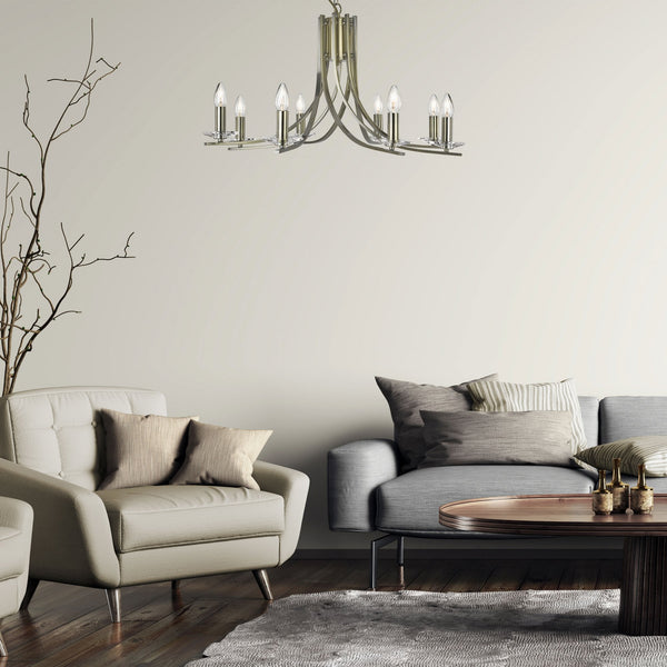 Ascona Eight Light Pendant In Antique Brass With Clear Glass Sconces