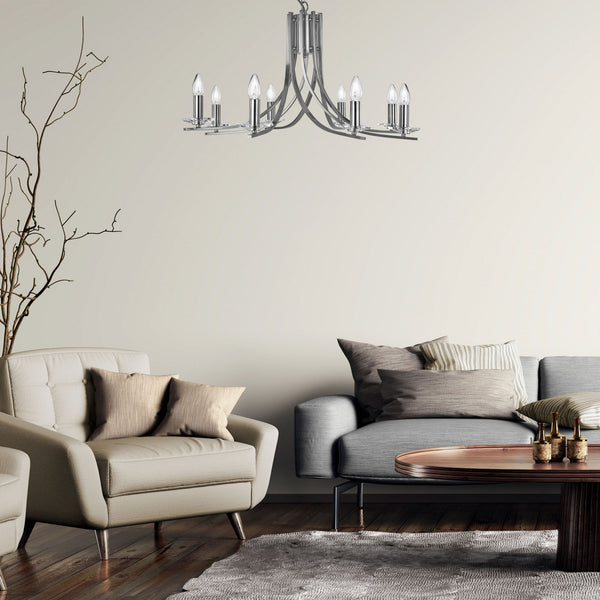 Ascona Eight Light Pendant In Satin Silver With Clear Glass Sconces