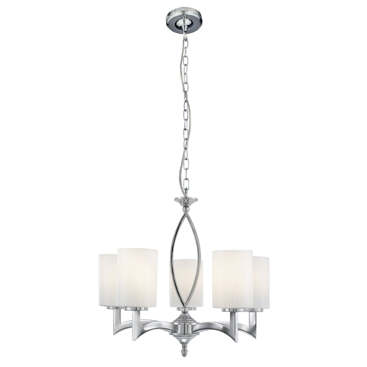 Gina Five Light Chrome Pendant with White Glass Cylinder Shades