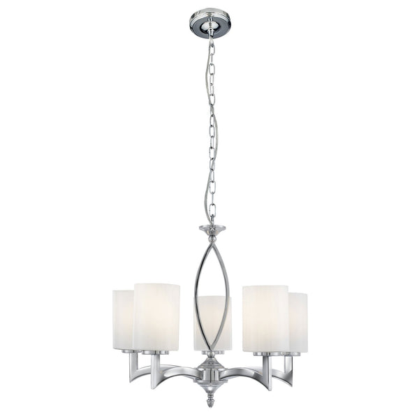 Gina Five Light Chrome Pendant with White Glass Cylinder Shades