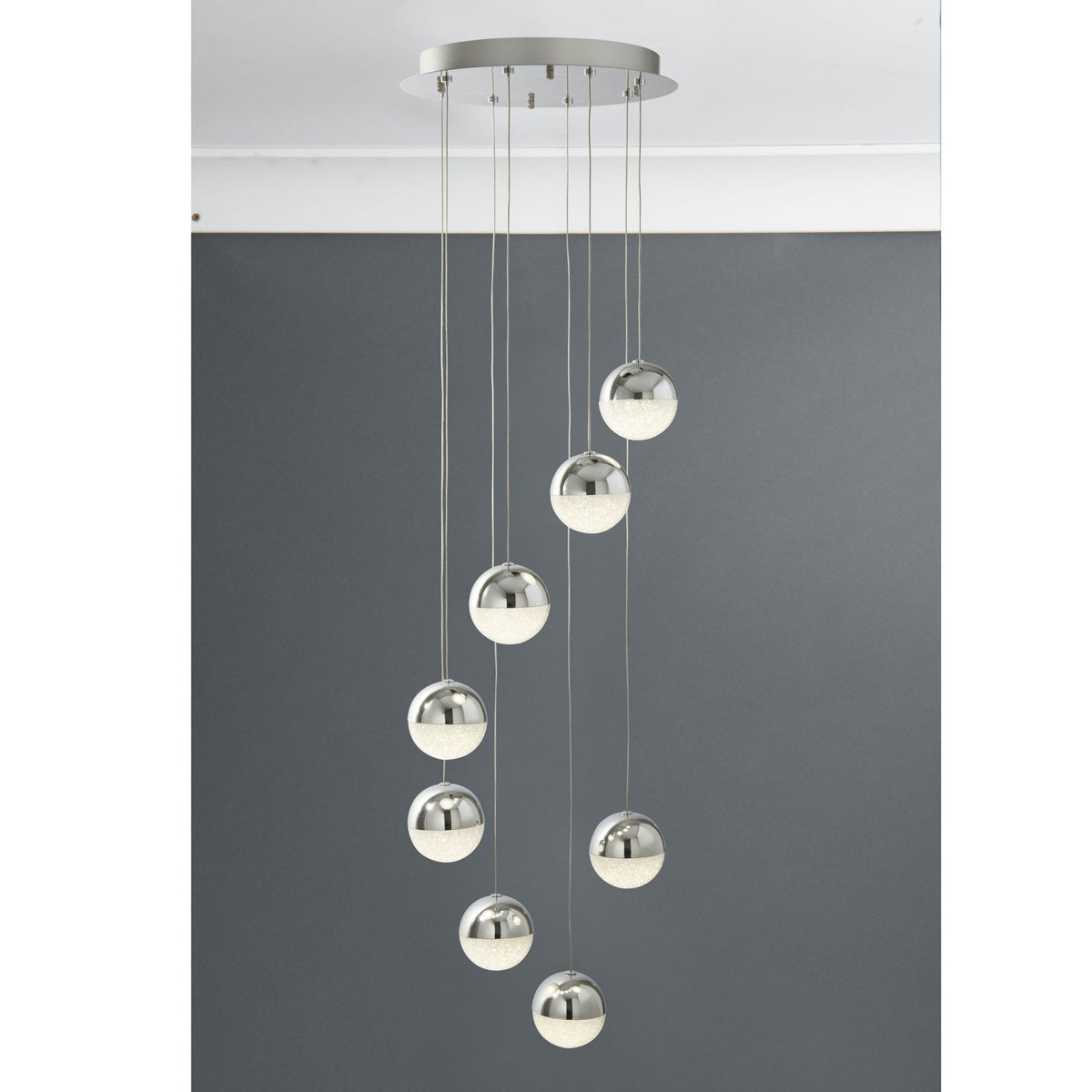Marbles 8 LED Globe Pendant Chrome and Crushed Ice Glass