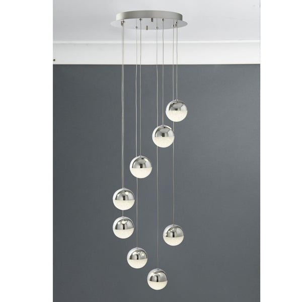 Marbles 8 LED Globe Pendant Chrome and Crushed Ice Glass