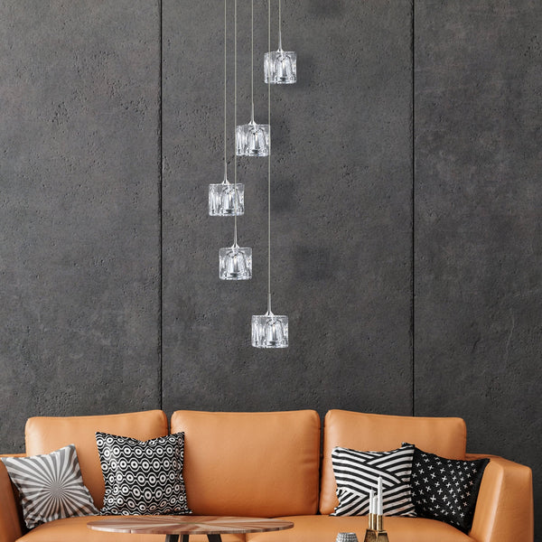 Ice Cube Five Drop LED Light Glass Pendant