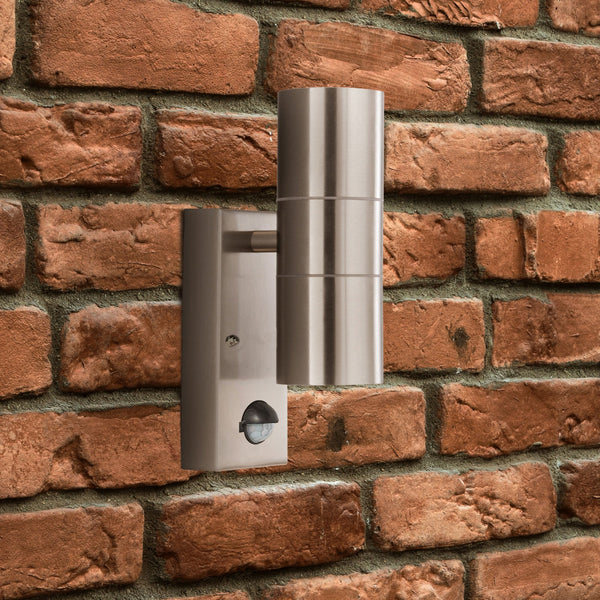 Exterior Porch Silver Wall Light Tube Design With Integrated PIR Motion Sensor