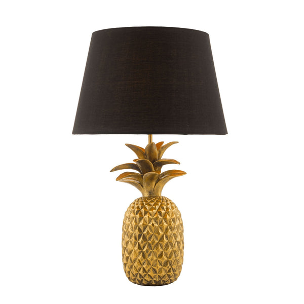 Safa Pineapple Table Lamp In Gold With Black Cotton Shade