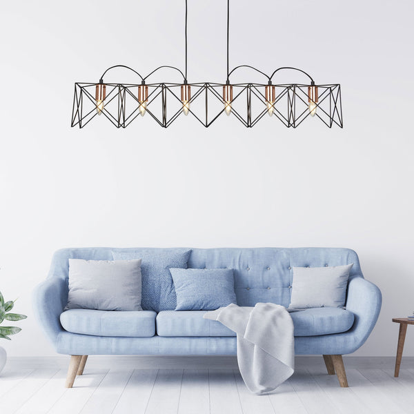 Anthea 6 Light Black and Copper Frame Pendant