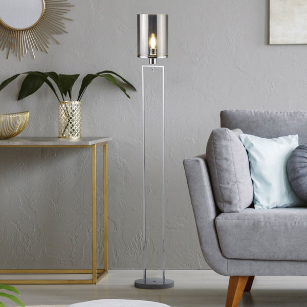 Catalina Floor Lamp in Chrome with Smoked Glass Shade