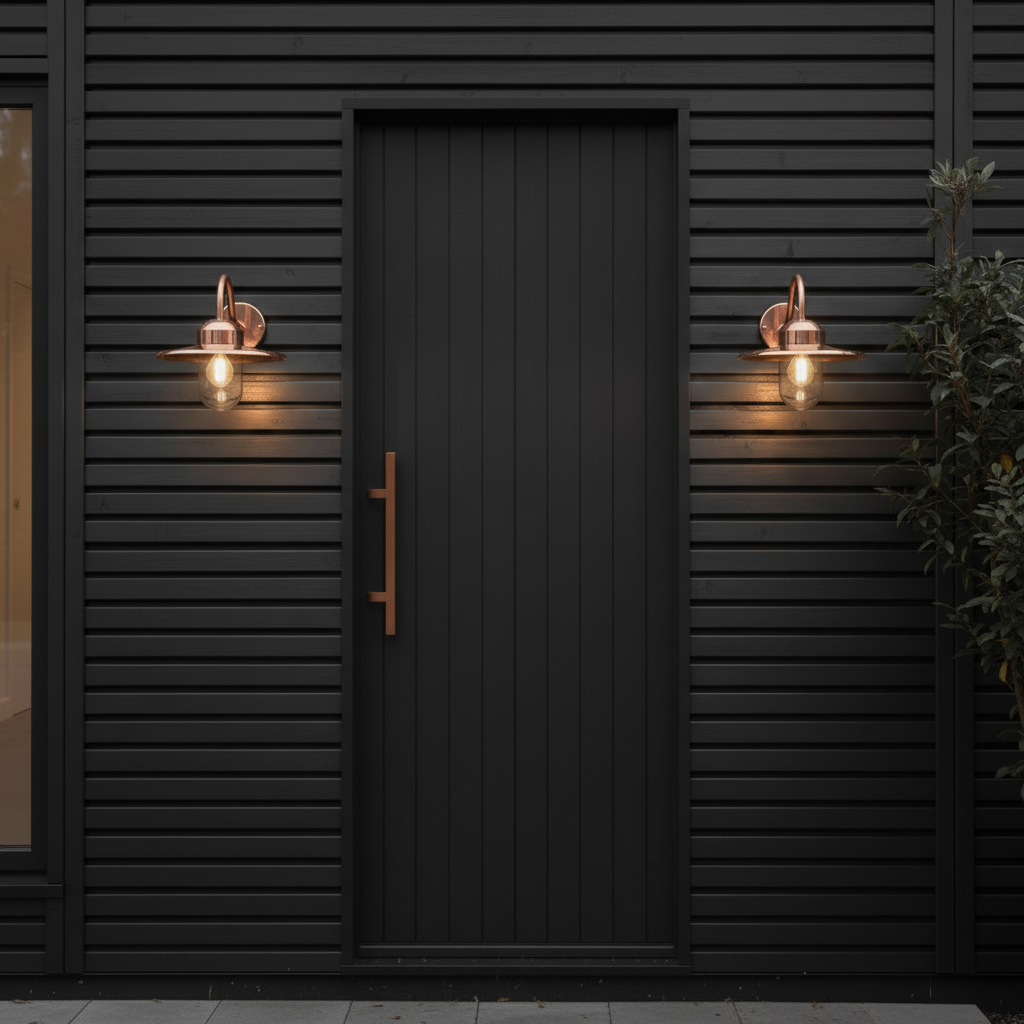 Howick E27 Exterior Swan Neck IP44 Wall Light in Raw Copper