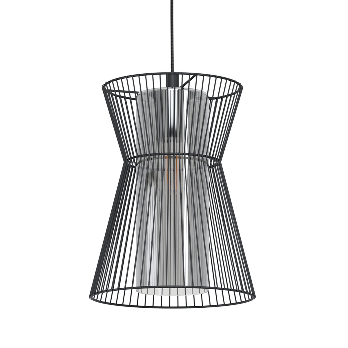 Maseta Single Pendant in Black with Smoked Glass Diffuser
