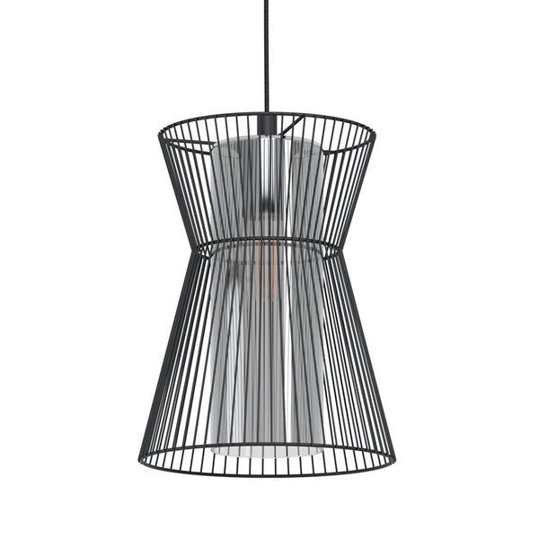 Maseta Single Pendant in Black with Smoked Glass Diffuser