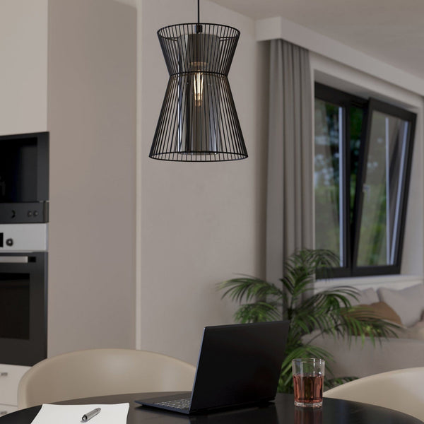 Maseta Single Pendant in Black with Smoked Glass Diffuser