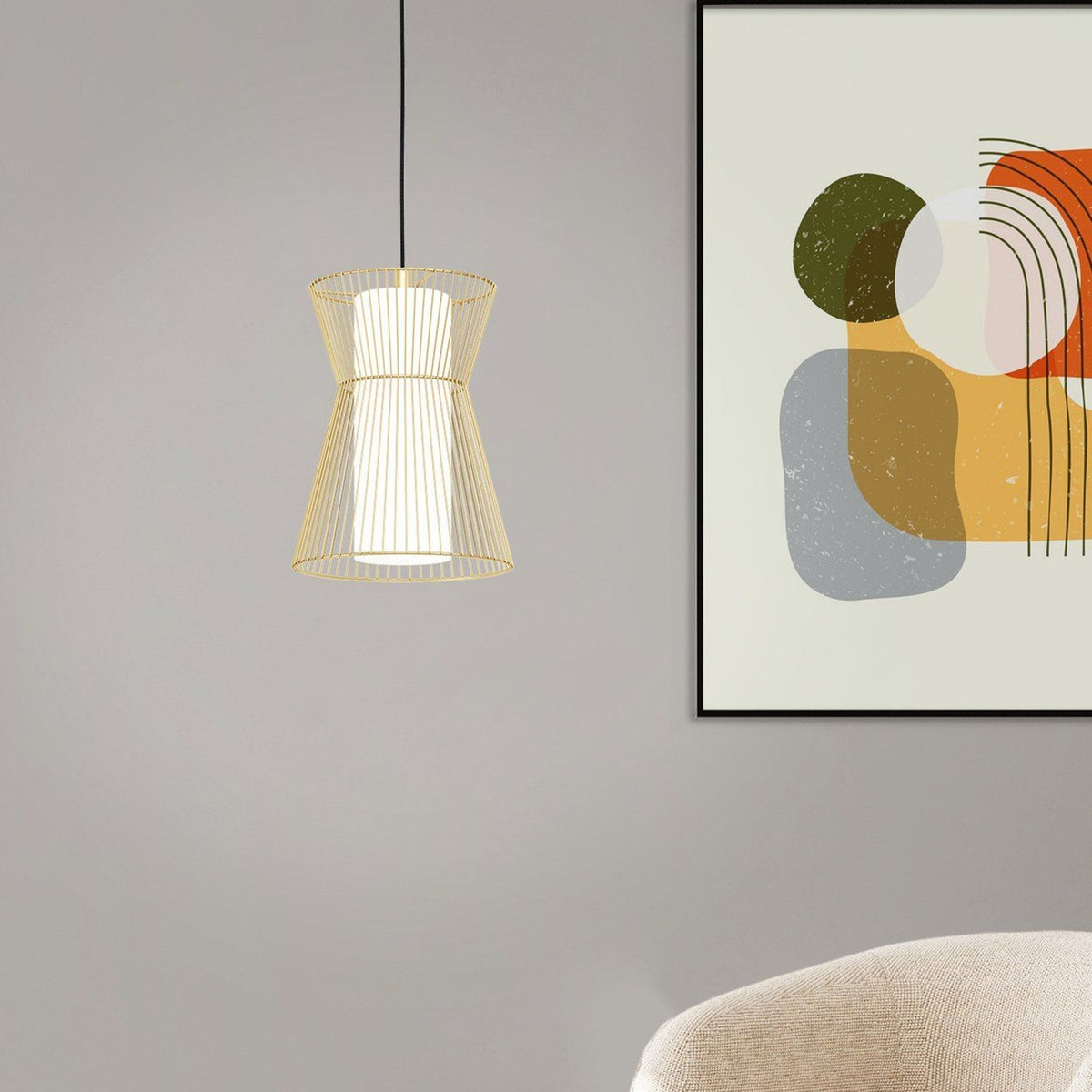 Maseta Single Pendant in Gold with Opal Matt White Glass Diffuser
