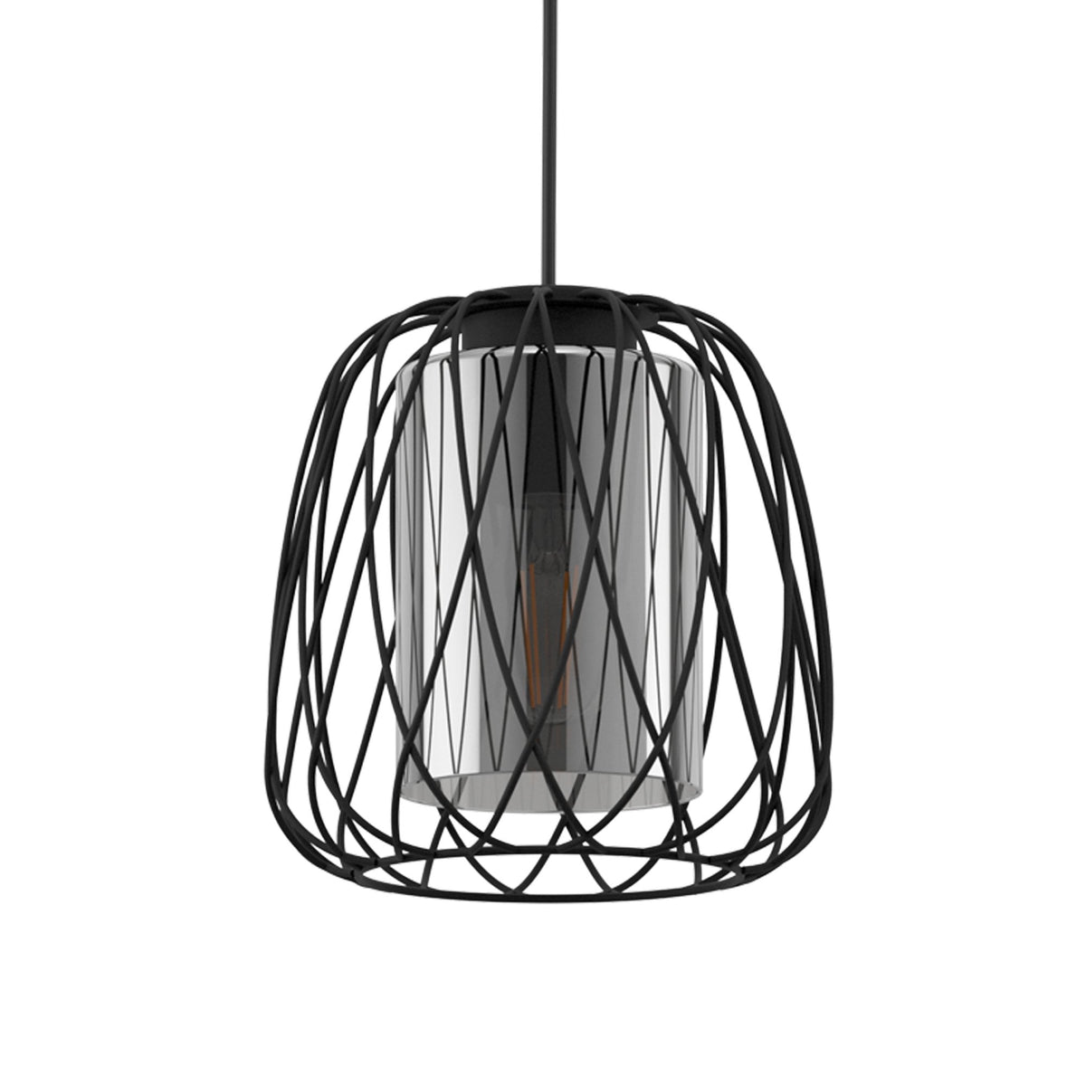 Floresta Single Pendant in Black with Black Vaporized Transparent Glass Diffuser