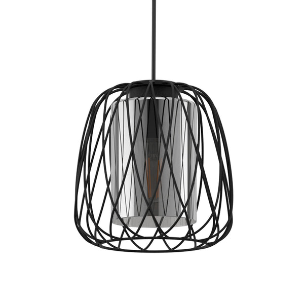 Floresta Single Pendant in Black with Black Vaporized Transparent Glass Diffuser