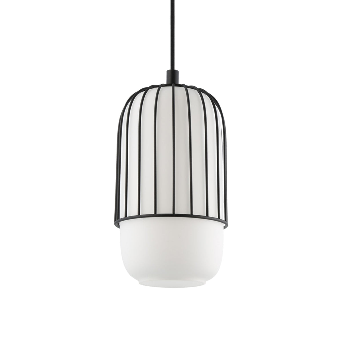 Muleges Single Drop Pendant in Black & Matt Opal Glass Shade