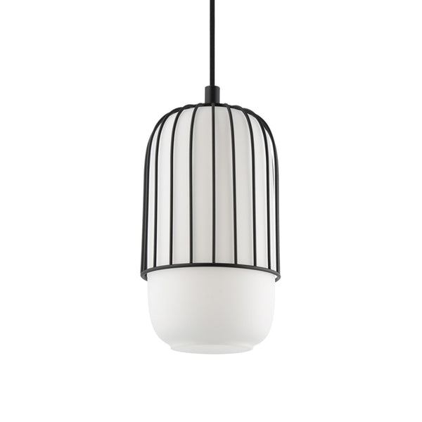 Muleges Single Drop Pendant in Black & Matt Opal Glass Shade