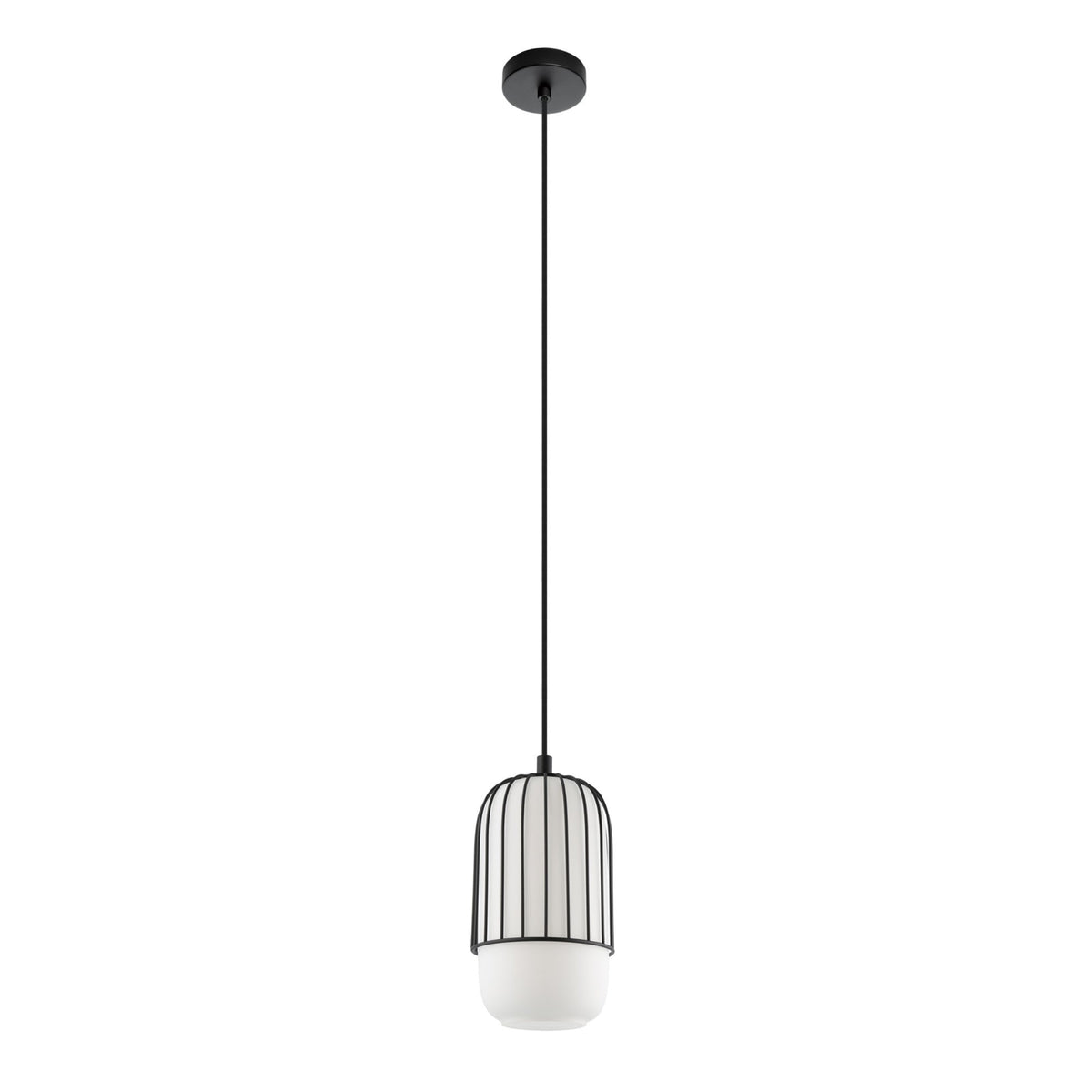 Muleges Single Drop Pendant in Black & Matt Opal Glass Shade