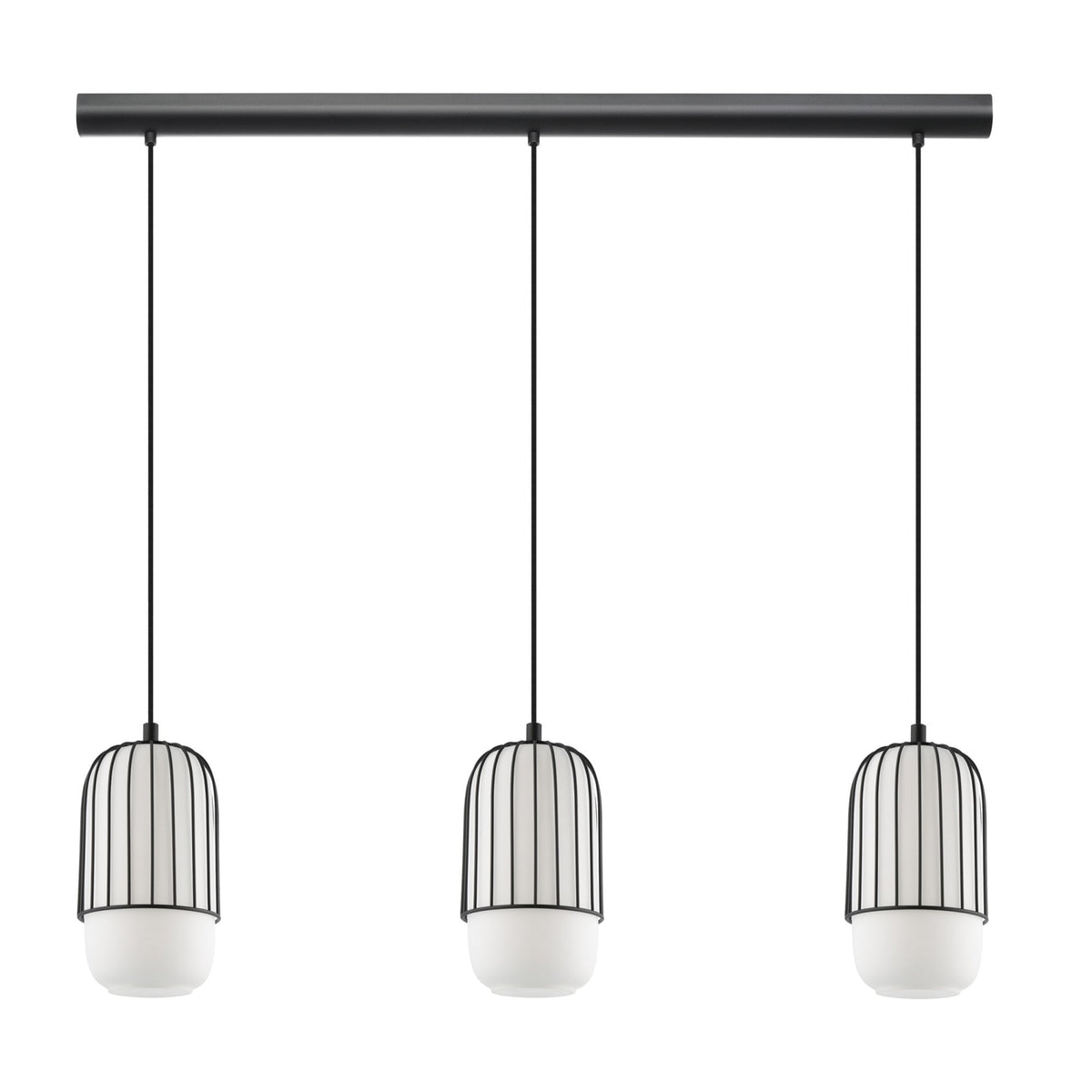 Muleges Triple Drop Linear Pendant in Black & Matt Opal Glass Shades