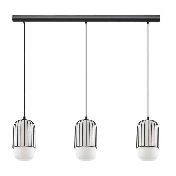 Muleges Triple Drop Linear Pendant in Black & Matt Opal Glass Shades