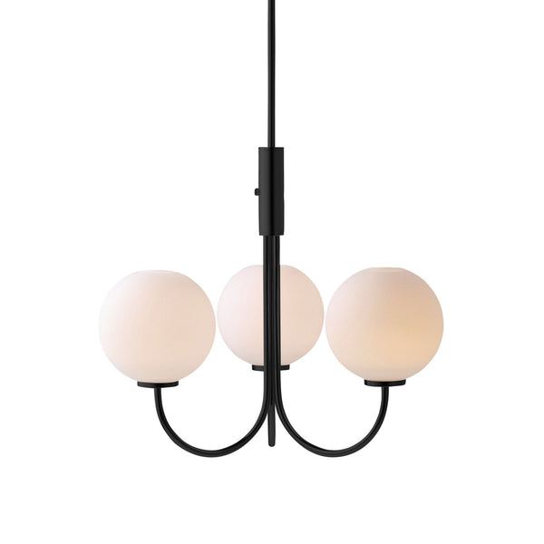 Ballon 3 Light Pendant In Satin Black With Opal Shades
