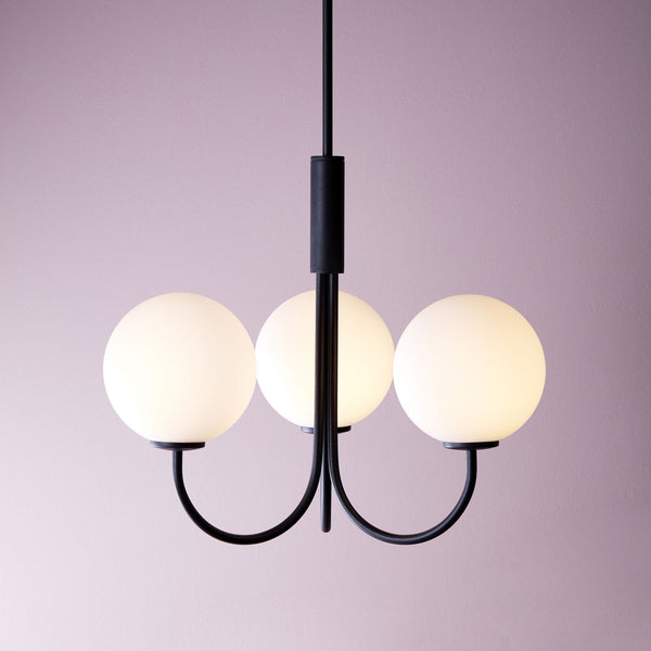 Ballon 3 Light Pendant In Satin Black With Opal Shades