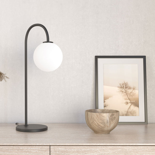 Ballon Table Lamp In Satin Black With Opal Shade