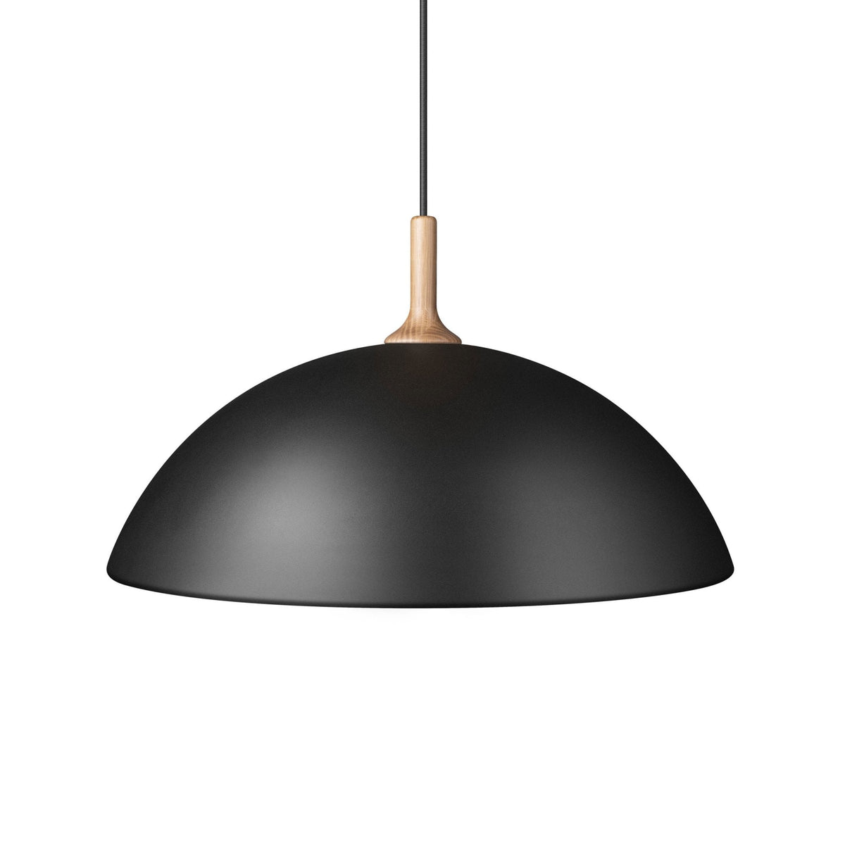 Bowl Single Pendant In Satin Black With Wood Detail