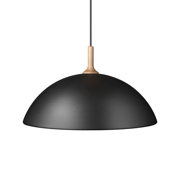 Bowl Single Pendant In Satin Black With Wood Detail