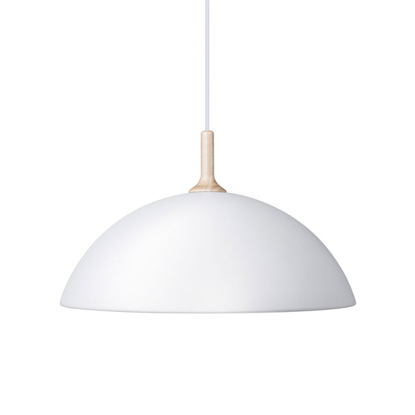 Bowl Single Pendant In Satin White With Wood Detail