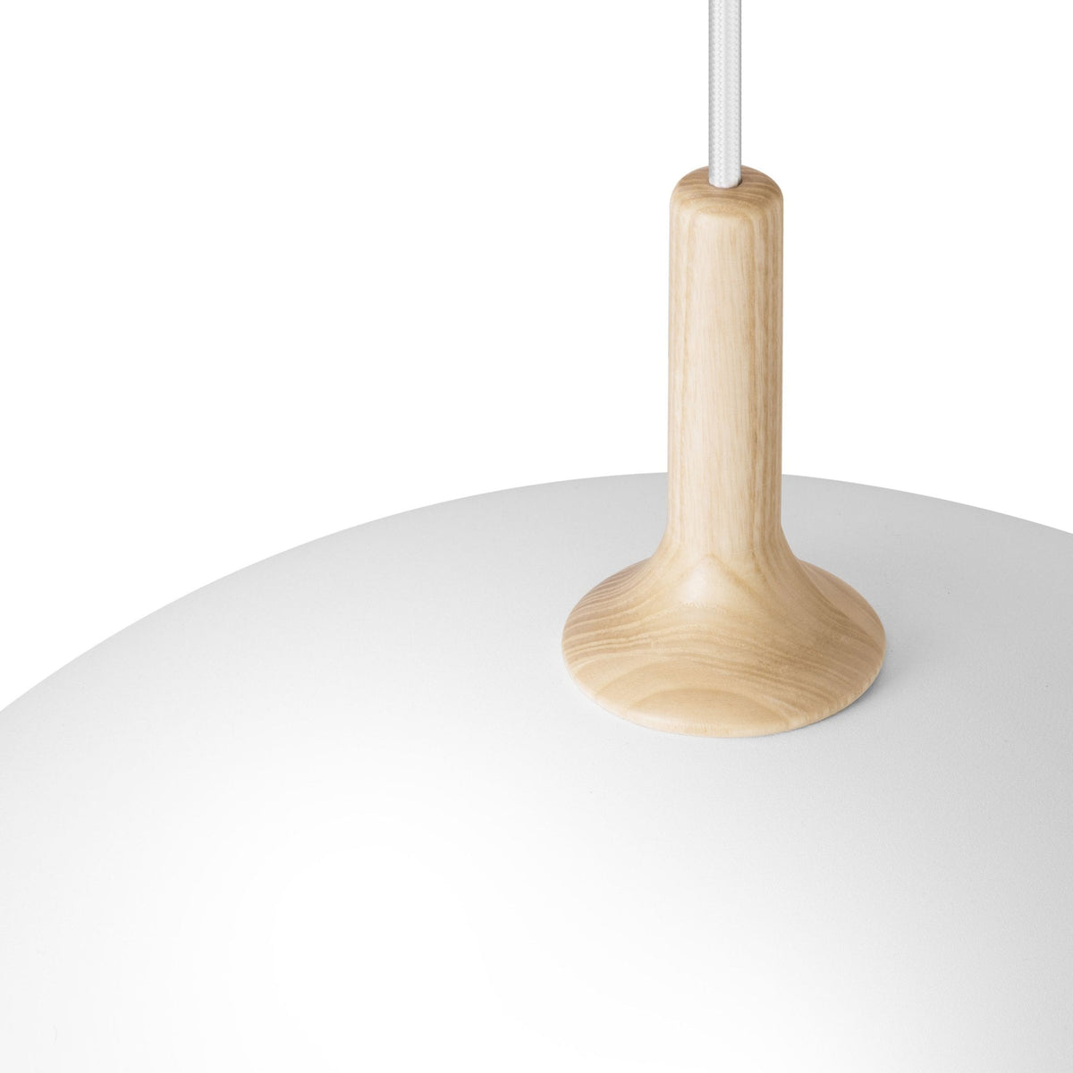 Bowl Single Pendant In Satin White With Wood Detail