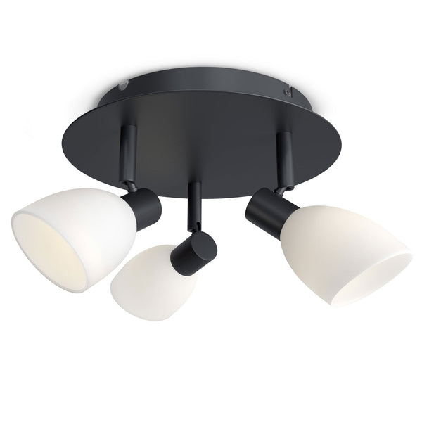 Cut Triple Round Spot Light In Black With Opal Shade