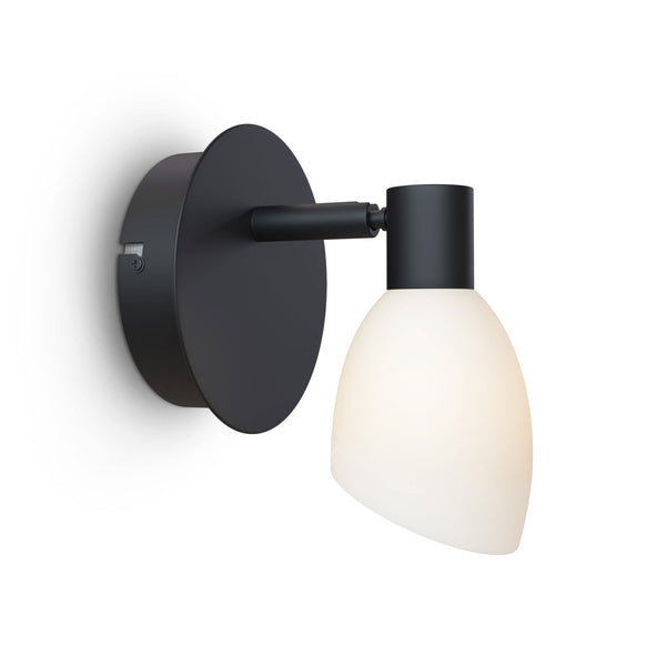 Cut Switched Wall Lamp In Black With Opal Shade