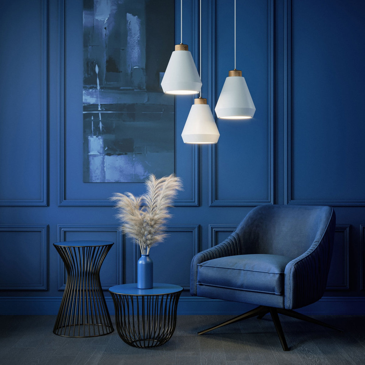 Edge Medium Single Pendant In Flat White With Bronze Detail